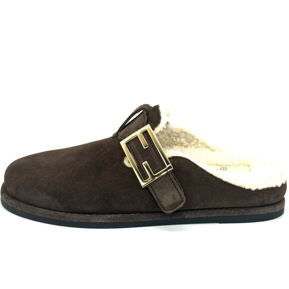 FENDI Feel FF Shearling  Buckled Sabots Mules Slides Flat Clog Sandals - Picture 3 of 16